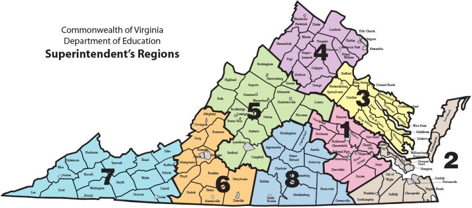Regions in Virginia Map